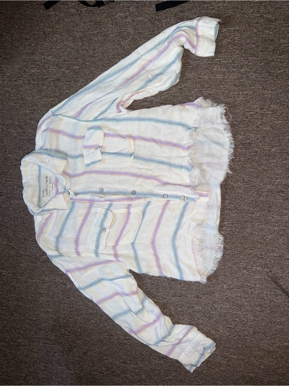 Vintage Crop Top Shirt - White with Blue & Purple Stripes